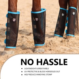Harrison Howard Loose-Fitting Horse Fly Leggings Breathable, Tear-Resistant Fine Mesh Leg Guards Stay-on Comfortable Fly Boots (Set of 4) Sky Blue Small