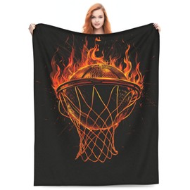 Basketball Blanket for Boys Girls, Flannel Basketball Blankets Gifts, Basketball in Fire Throw Blanket for Sofa Couch Bed Living Room Soft Warm Cozy Basketball Decor 60" x 50"