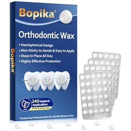 Bopika Puntos de cera ortodóncica hemisféricos para brackets - 240 ceras dentales precortadas color menta - Libres de PFAS y PTFE, envueltas individualmente - Cuidado de brackets limpio y sin ensuciar