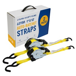 Leyso 1 Inch x 12 Ft Retractable Ratchet Straps, Auto Ratchet Straps with 1500 lbs Break Strength, Retractable Ratchet Tie Down Straps for Jet Skis, Motorcycles, Boats (2 Pack - Yellow)