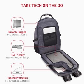 SwissGear 1900 Scansmart TSA 17 Laptop Backpack, Heather Grey, 19-Inch
