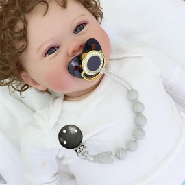 Leiouna Silicone Pacifier Clips Baby, 5 Pack Soft Flexible Binky Pacifier Clip Holder with One Piece Beads Design for Boys and Girls, Birthday Gift Fits All Soother and Toys (grey)