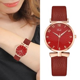 REONAS Women's Watch, Fashion Watch, Popular, Cute, Synthetic Leather Band, Quartz, Job Hunting, L3, red