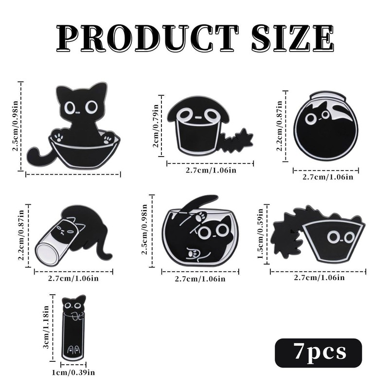 7 Funny Black Cat Brooches Lapel Pins Cute Lapel Pins