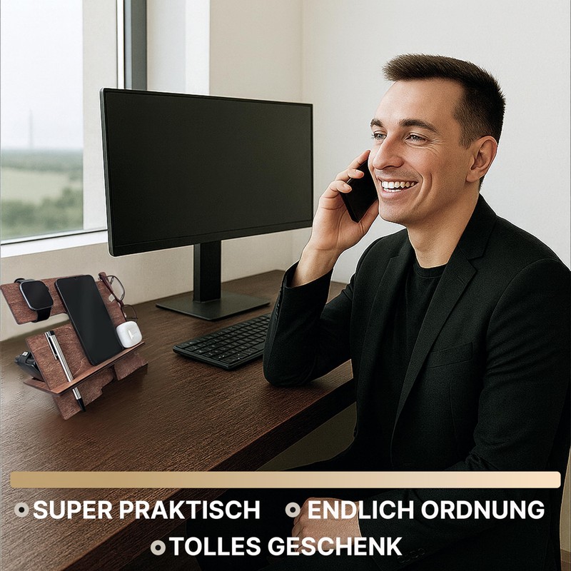 Gift for Men - Docking Station - Wooden Desk Organiser