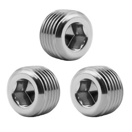 JoyTube 1/2" NPT Pipe Plug Male Thread Stainless Steel Fitting Countersunk Internal Hex Head(Pack of 3)