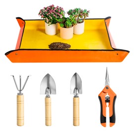 Josteve Plant Repotting Mat, 5Pcs Succulent Tools Mini Garden Small Gardening Tools Indoor, Pruning Shear Gardening Scissor, Hand Tool kit for Bonsai, Cactus, Fairy, Houseplant Transplanting, Seedling