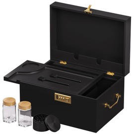 Lockable stash box with rolling tray – Premium bamboo box organizer with grinder, jars & brushes | Stylish wooden stash boxs, spacious Storage Box, great large stash box for home,Holiday Gift