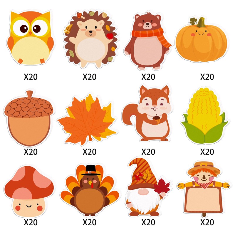 240Pcs Fall Sticky Notes Thanksgiving Sticky Notes, Turkey Pumpkin Squirrel