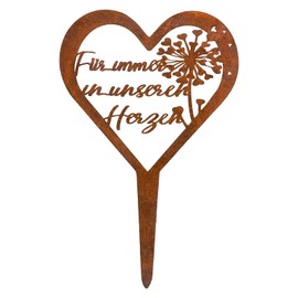 APOMOONS Grave Decoration Heart Grave Stake Weatherproof Cemetery Decoration with Saying "Für Immer in Unseren Herzen" Metal Steel Rust Grave Decoration Weatherproof Grave Decoration Weatherproof for