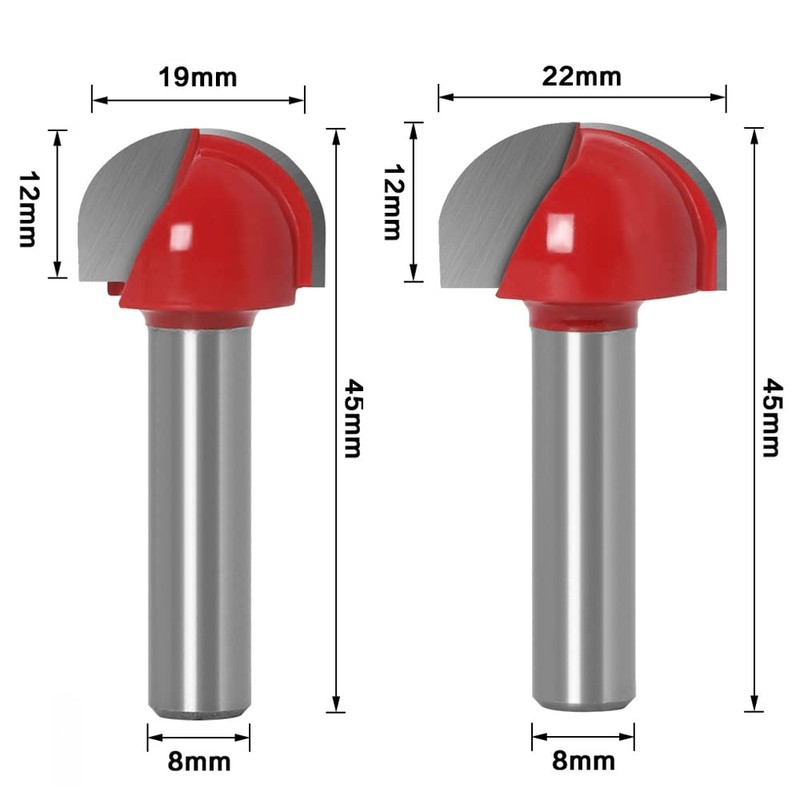ASNOMY 5 Piece 8 mm Shank Carbide Router Bit Round