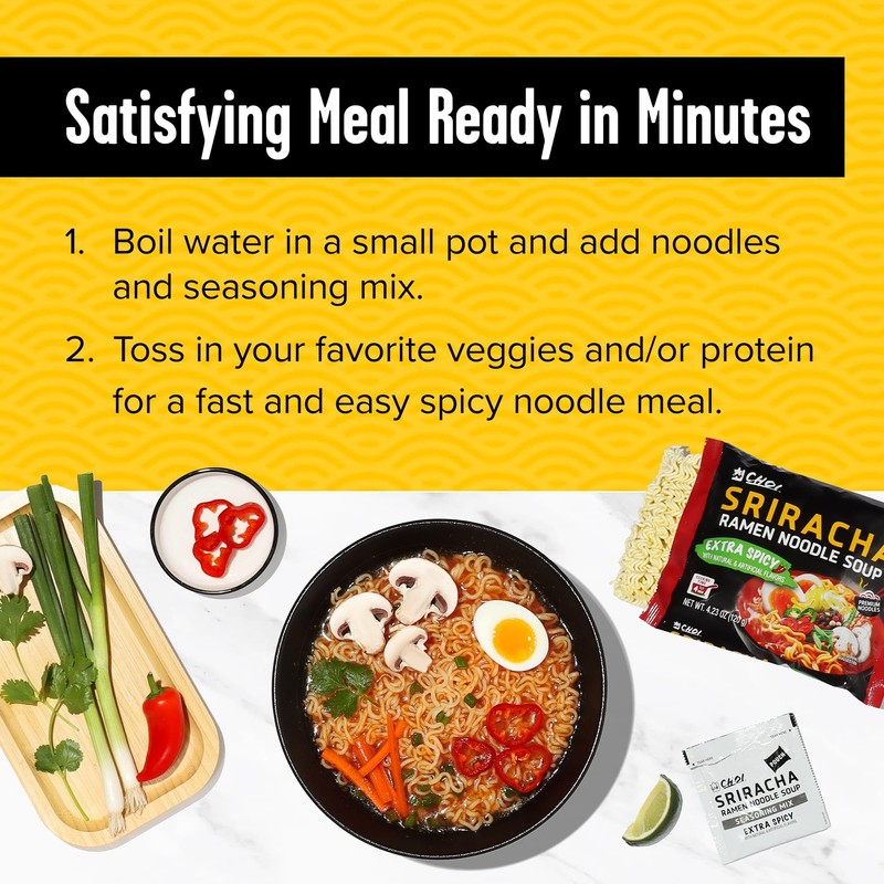 CHOI Sriracha Ramen Noodle Soup, Extra Spicy - Pouch, 4.23