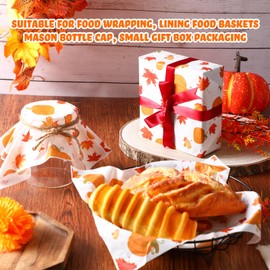 Marspark 100 Sheets Fall Wax Paper for Food Wrapping 11.4 x 11 Inches Food Basket Wax Paper for Autumn Thanksgiving Party Kitchen Supplies Sandwich Burgers Greaseproof Wrapping Candy Cookies