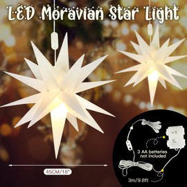 Kingdder 3 Pieces Moravian Star Light LED 3D Star Hanging Light Powered by Battery with Timer Function White Porch Light Holiday Decor for Indoor Outdoor Christmas Trees Balconies Courtyards (18 Inch)