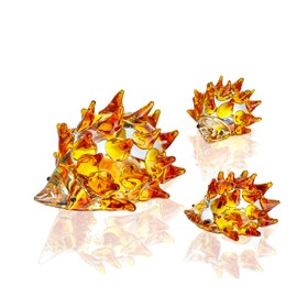 H&D Hyaline&Dora Blown Glass Hedgehog Figurines Ornament, Glass Art Hand Blown Hedgehog Animals Collectible Gift Home Decor,Pack of 3