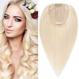 S-noilite Human Hair Toppers for Thinning Hair Women UK Topper Hair Piece Clip in Toupee 100% Remy Real 45g（#60 Platinum Blonde, 14 Inch）