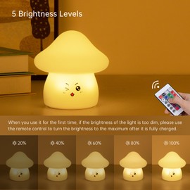 Kataou Soft Silicone Material Mushroom Light,7 Colors Mushroom Night Light Include Remote Control, Mushroom Lamp Dimmable and Rechargeable,Cute Lamp with Touch Sensor for Bedrooms, Campsites