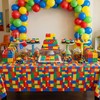BEISHIDA 2 Pcs Building Blocks Party Tablecloth,Colorful Blocks Bricks Table