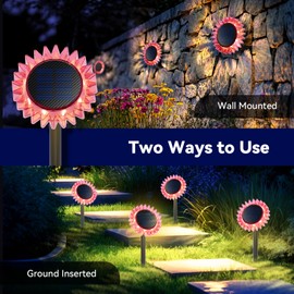Giunn Outdoor Solar Lights, 2 Pack Led Solar Sunflower Lights, Stake/Wall 2-in-1 Waterproof Solar Garden Lights for Yard, Landscape, Fence, Patio, Driveway, Pathway, Backyard Decoration (Warm White)