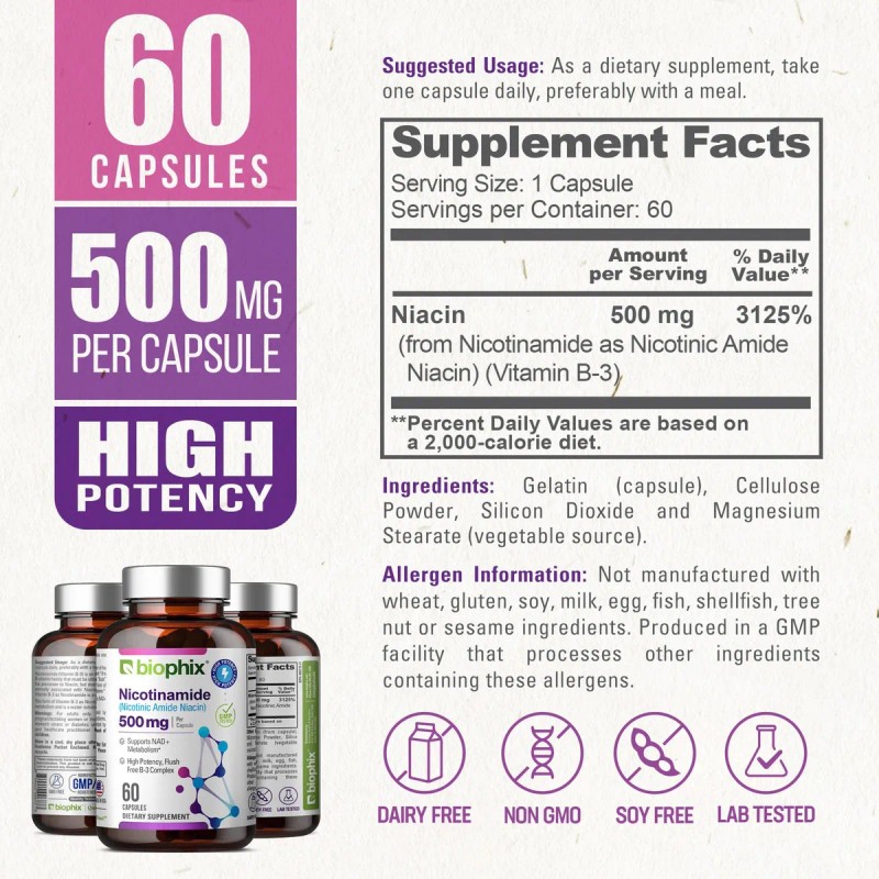 Biophix B-3 Nicotinamida 500 Mg 60 Cpsulas