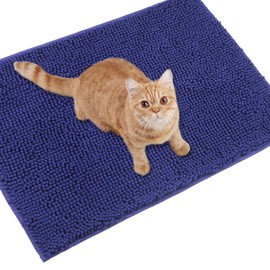 VIVAGLORY Cat Litter Mat, Litter Trapping Mat, 35"× 25" Cat Kitty Litter Rug with Waterproof Back, Super Soft for Cat's Paws, Machine Washable, Navy Blue