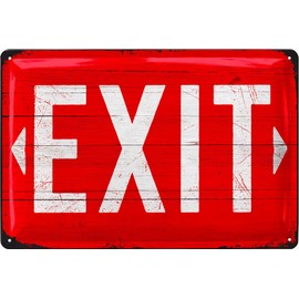 LANOLU Retro Tin Sign EXIT Sign Vintage Cinema Sign as Party Room Decoration, Pubs and Bar Decoration Retro Metal Sign as Gift Nostalgic Sign, 20 x 30 cm