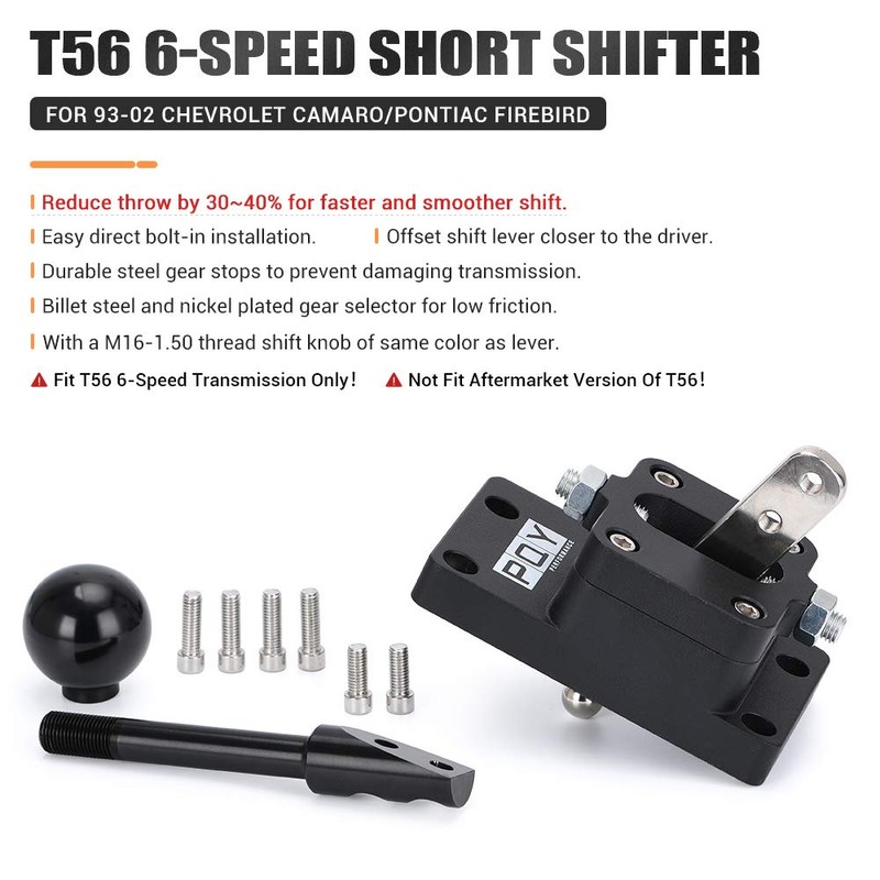 PQY T56 6-Speed Short Throw Shifter w/Base Shift Knob Billet
