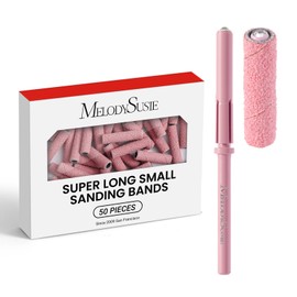 MelodySusie 50 Pcs Nail Drill Bits Super Long Small Sanding Bands with 3.1mm Crystal Mandrel Bit, 120 Medium Grit Nail File for Acrylic Nails Gel Manicures and Pedicure, Pink
