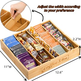 Lyellfe 2 Pack K Cup Holder for Drawers, Bamboo Tea Bag Organizer with Adjustable Dividers, Silverware Utensil Flatware Tray for Coffee Station Home Office, Kitchen