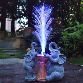 Yardancer Elephant Solar Garden Statue Outdoor Décor with Colour Changing Optical Fiber Solar LED Light – Elephant Figurine Lights for Outdoor Patio, Yard, Perfect Gardening, Birthday Gifts for Mom
