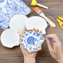 The Left Bridge Scallop Shells Decoupage Kit, DIY Sea Shells with Decoupage Paper, Coastal Home Decor Crafting Kit for Adults, Chinoiserie Style Handmade Shell Craft Ornaments (No Glue and Pigment)