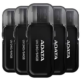 PSA COMPUTO Y PAPELERIA Kit de 5 Piezas Memoria USB 64 GB (Modelo AUV240-64G-RBK) Flash Drive Negro 2.0, Compatibilidad Completa, USB Tipo A con Capucha Abatible