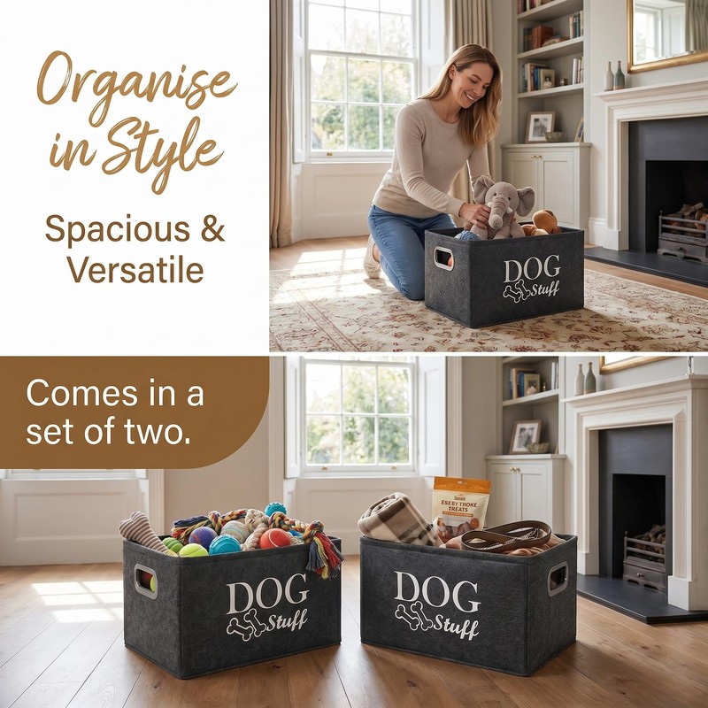 SMYJDMM Dog Toy Box, 2Pcs Dog Toy Storage 38 x