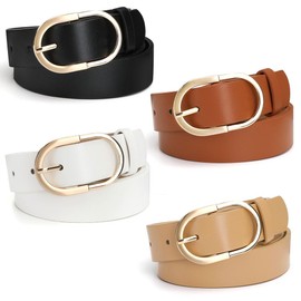 Lukovee 4pcs Cinturón Para Mujer, Ajustable De Piel Con Hebilla Dorada, De Moda Para Pantalones Y Faldas, De Vestir (Largo 108 cm)