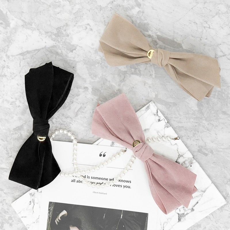 (3 types) Burnaby Soft Lovely Hair Ribbon Pin Beige /