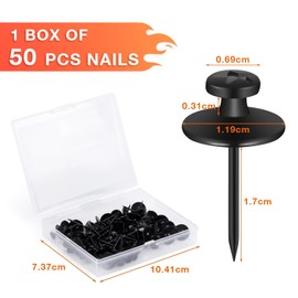 BoxedHome 50 Pcs Double-Headed Picture Hangers Nails, Decorative Push Pin, Hanging Wall Tacks, Hangers Nails for Home Classroom Office Study Room Drywall (Black)