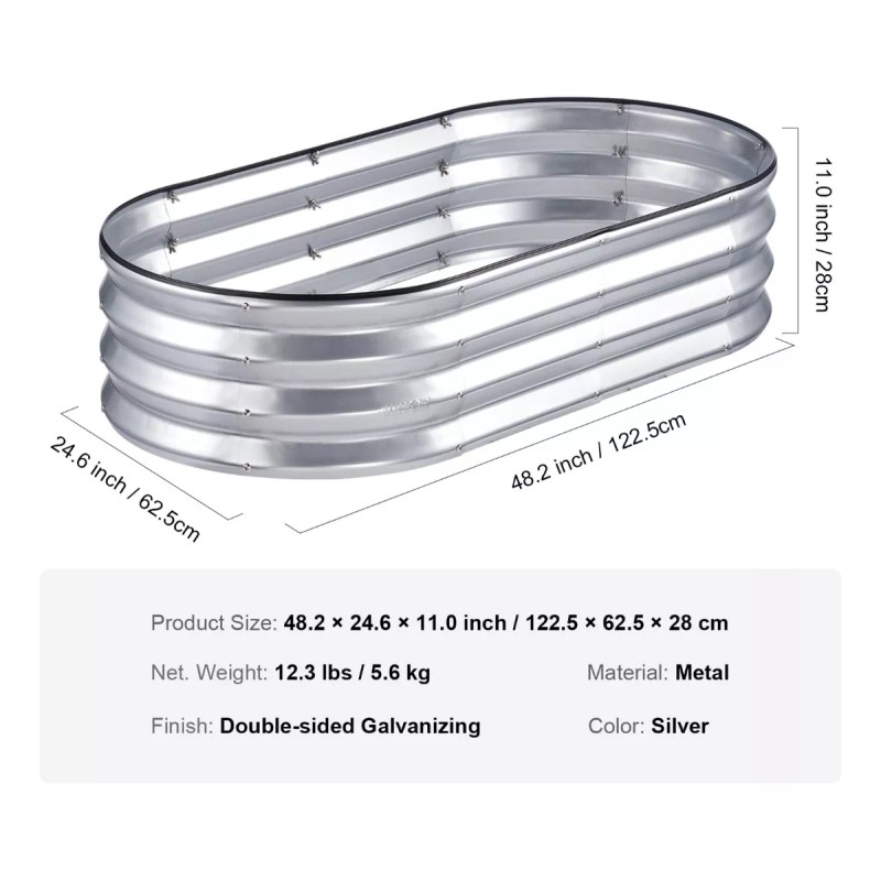 Vevor Cama De Jardín Elevada De Metal 48x24x11 Pulga Plata