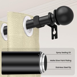 Curtain Rods for Windows 66 to 120” - 5/8'' Metal Heavy Duty Curtain Rods Set with Brackets - Adjustable Curtain Rod Black for Livingroom, Outdoor Patio,Bedroom(5.5-10 Feet)