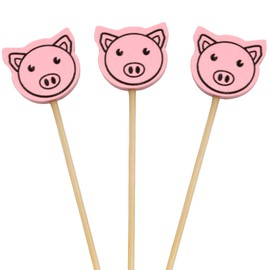 BambooMN 3.9" Pink Pig Fancy Cocktail Appetizers Bamboo Toothpick Picks Stirrer Sticks for Fruit Party, Charcuterie Accessories and Drinks, 300 Pieces