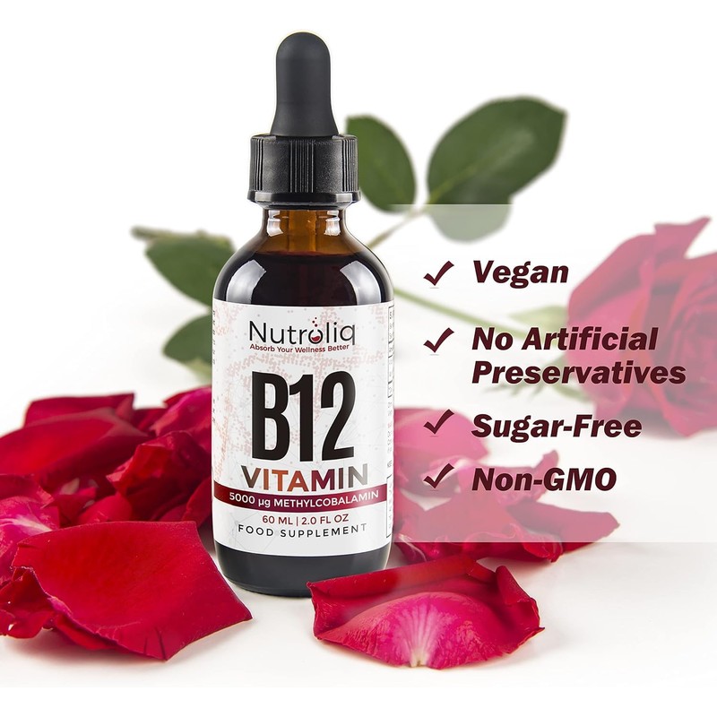 Nutroliq Vitamin B12 Liquid Drops - High-Strength 5000mcg Methylcobalamin Supplement