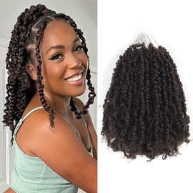Ainimiu Yanky Twist Crochet Hair - 8Inch 8 Packs (20 Strands/Pcs) Pre-twisted Fluffy Spring Mini Twist Short Passion Twist, Ombre Brown Pre-Looped Crochet Braids Braiding Hair
