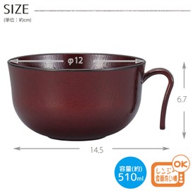 Miyamoto Sangyo 4512951125702 Clean Coat Soup Bowl with Handle Wood Grain Red Tamari Medium