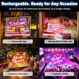 16-Inch Rechargeable Doodle Glow LED Note Board, 7-Color Light Modes, Neon Art Dry Erase Light Up Drawing Pad with Built-in Stand, Sketching Gift Toy for Kids/Girls/Teens, 5 Markers & Tracing Book