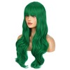BERON Emerald Green Wig with Bangs Long Wavy Green Wigs