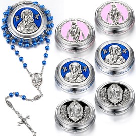 Ecation 6 Pcs First Communion Catholic Rosary Necklace, Pearl Rosary Catholic in Metal Gift Box Our Father Beads with Caps Our Lady of Guadalupe and Rosary Necklace Prayer Gift for Men Women