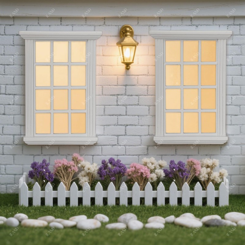 iLAND Dollhouse Windows Classic White Square Grid Frame w/Acrylic Panels,