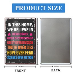 Democracy Over Dictatorship Yard Sign, Anti-Trump Sign for Yard Fence Garden Wall Metal Tin Sign Decoration 8" x 12", in This Home We Believe