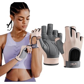 SUJAYU Workout Gloves for Women & Men, Anti-Slip Fingerless Gloves for Weightlifting, Mens Workout Gloves Gym Gloves Fitness Gloves (Pink, Large)