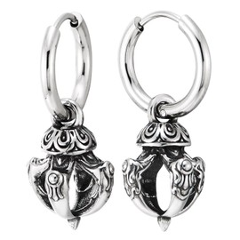 Vajra Hoop Earrings Stainless Steel Tibetan Dorje Tribal Dangle Earrings Spiritual Punk Rock Jewelry