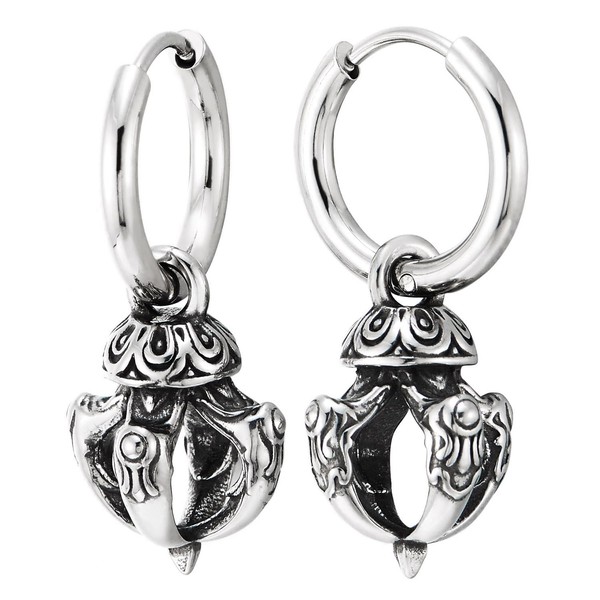 Vajra Hoop Earrings Stainless Steel Tibetan Dorje Tribal Dangle Earrings